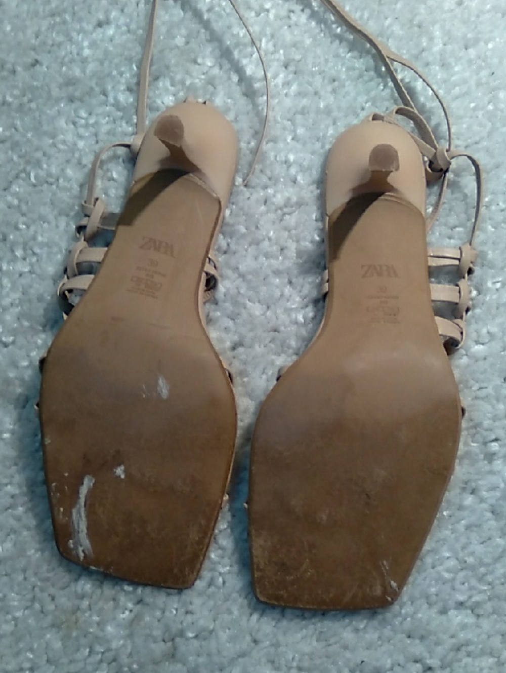 ZARA beige Side Briaded Thong Kitten Heel Sandals Size 8 - Picture 14 of 15
